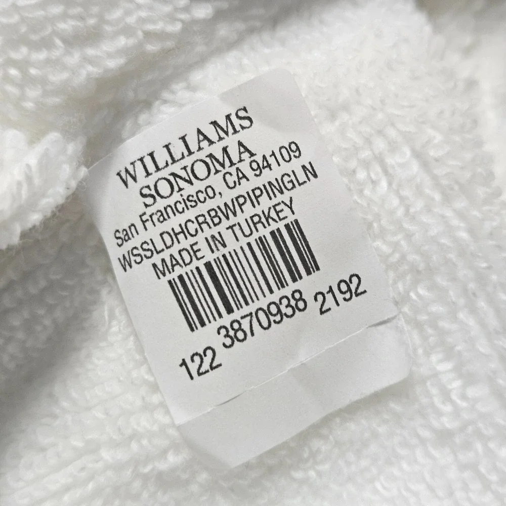 Williams Sonoma Home‎ Cotton Terry Bath Robe Black Piping Trim Quiet Luxury